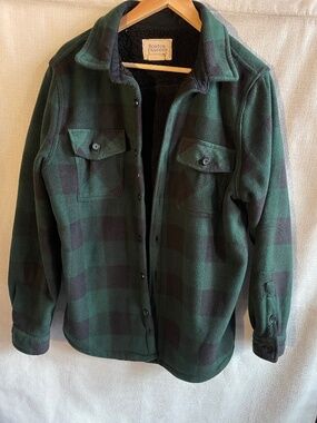 Gingham Women's Green Plaid Fleece Shirt Jacket